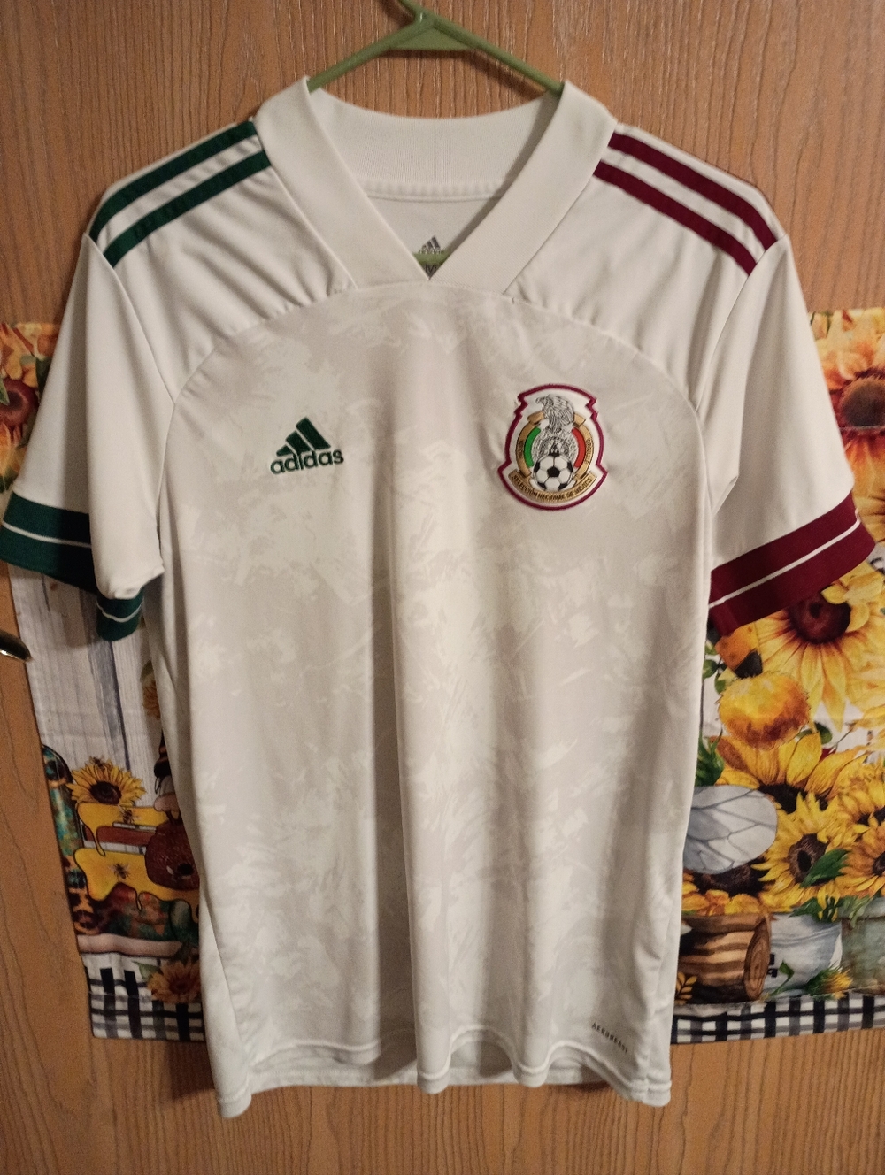 adidas White Mexico Soccer Jersey with Green & Maroon Accents